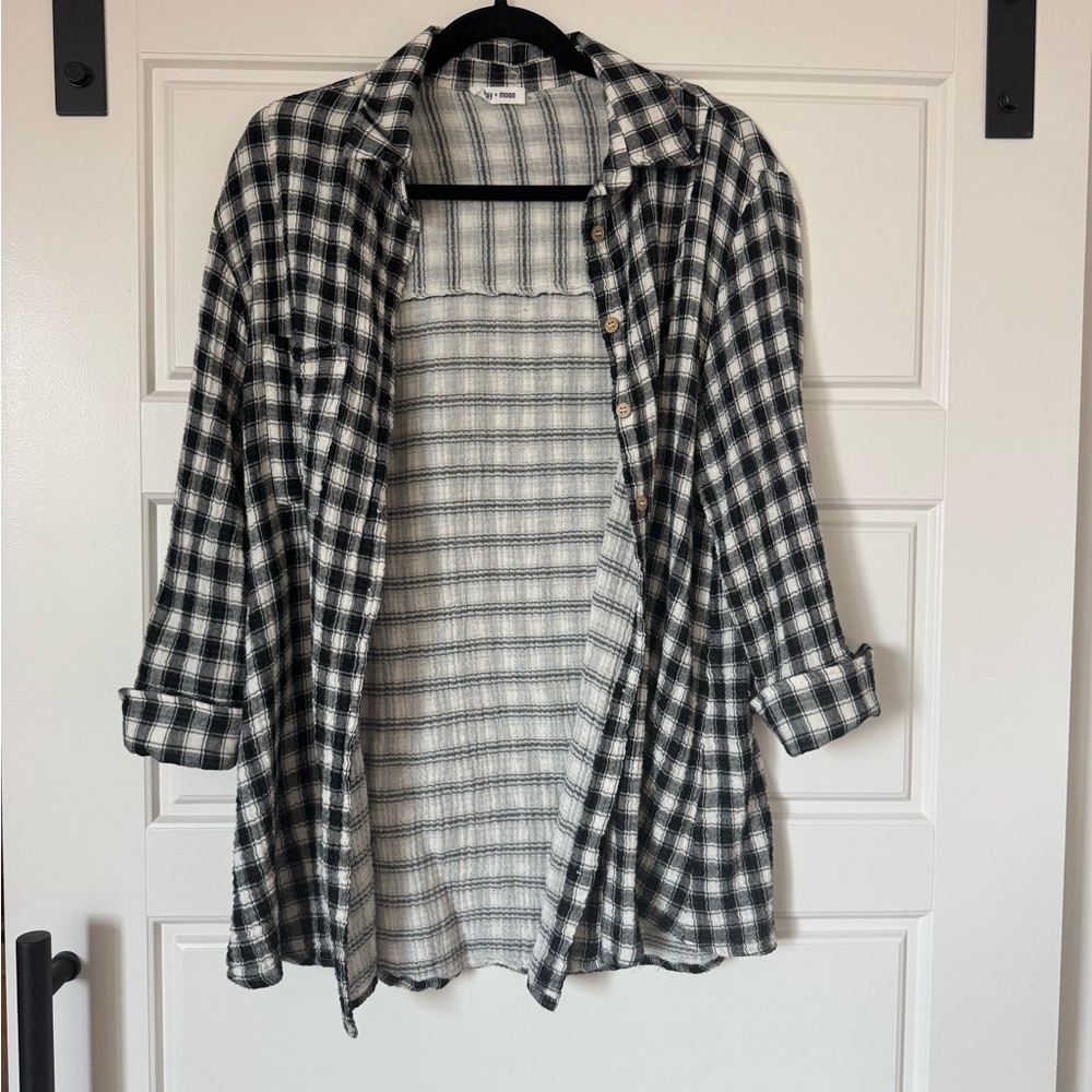 Black and White Button-Up Linen Shirt